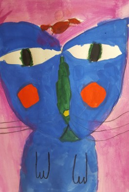 Screen reflections, picture of a painted cat.