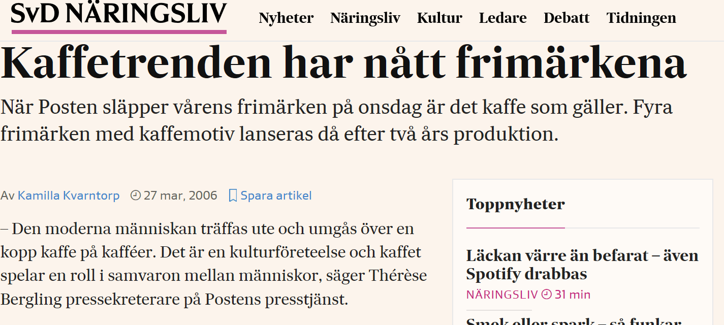 Kaffe frimärken svd