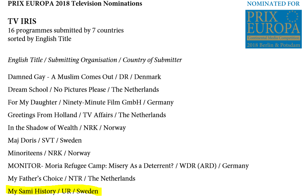Prix Europa TV IRIS nominering